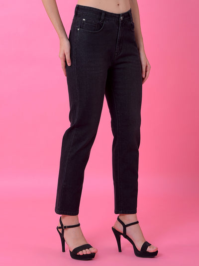 Classic Black Straight Leg Denim Jeans-Women Jeans-Crimsoune Club