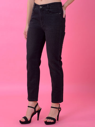 Classic Black Straight Leg Denim Jeans-Women Jeans-Crimsoune Club