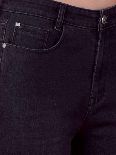 Classic Black Straight Leg Denim Jeans-Women Jeans-Crimsoune Club