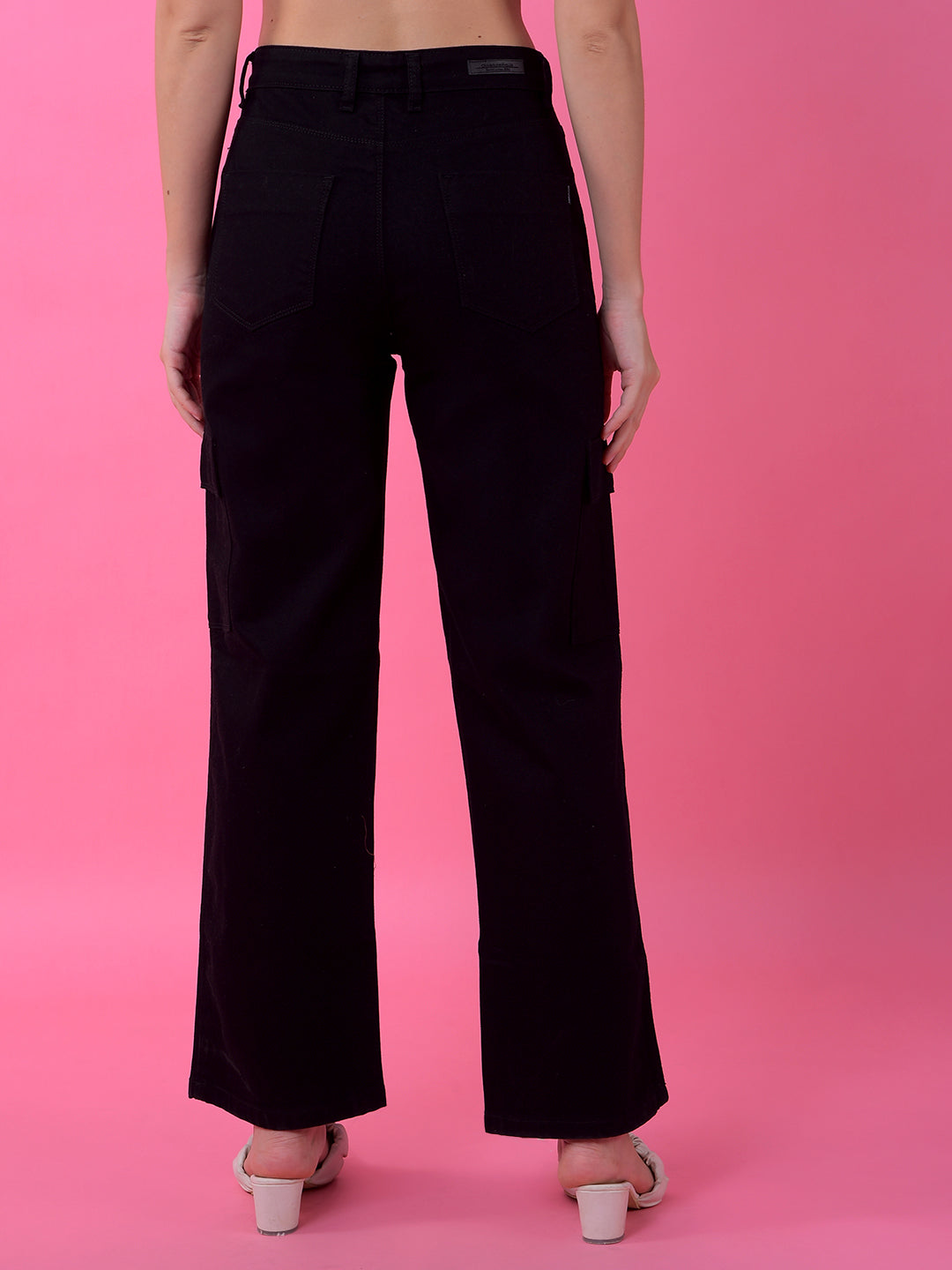 Edgy Black Wide-Leg Cargo Jeans-Women Jeans-Crimsoune Club