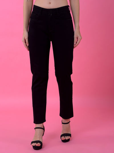 Classic Black Straight Leg Denim Jeans-Women Jeans-Crimsoune Club