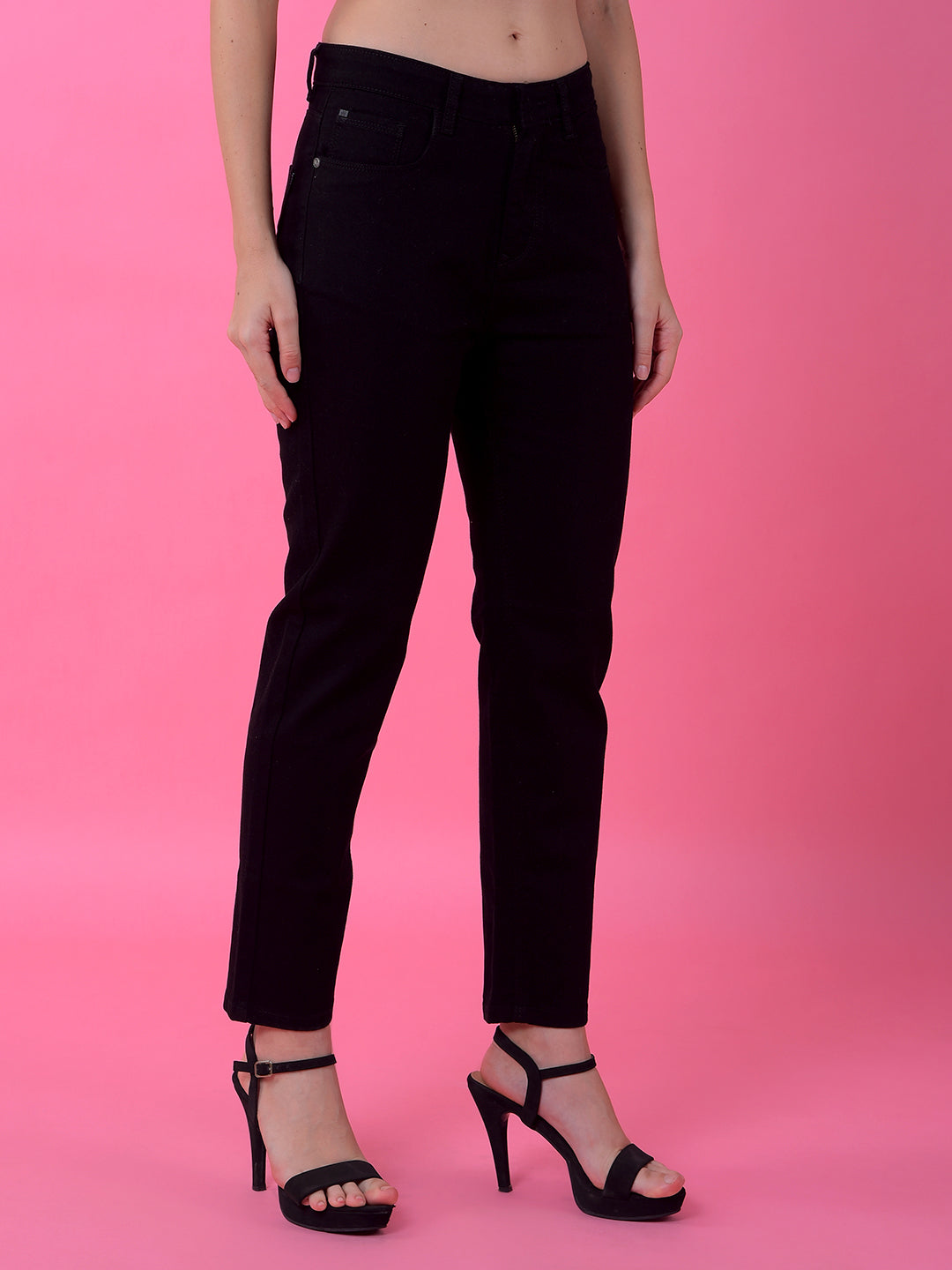 Classic Black Straight Leg Denim Jeans-Women Jeans-Crimsoune Club