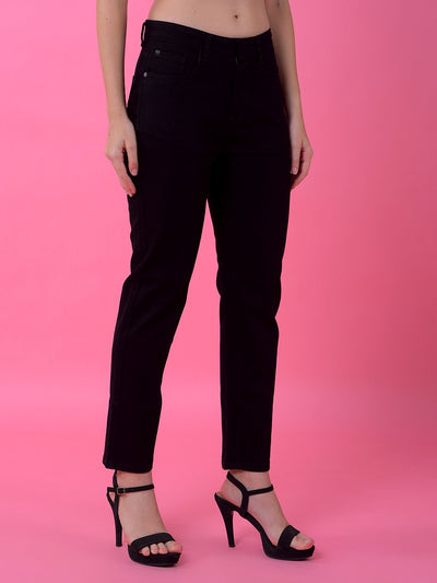 Classic Black Straight Leg Denim Jeans-Women Jeans-Crimsoune Club