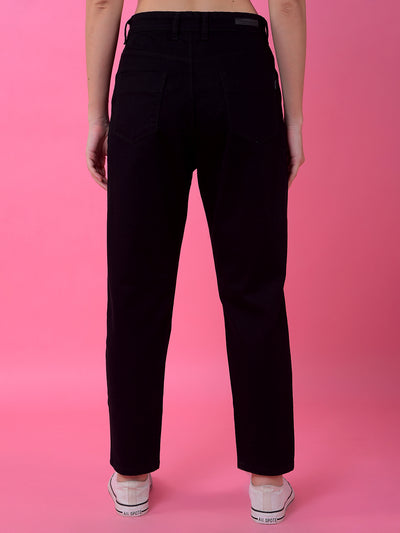 Versatile Black Relaxed Mom Fit Jeans-Women Jeans-Crimsoune Club