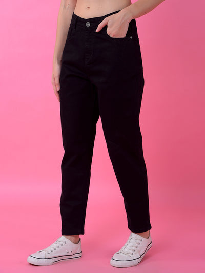 Versatile Black Relaxed Mom Fit Jeans-Women Jeans-Crimsoune Club
