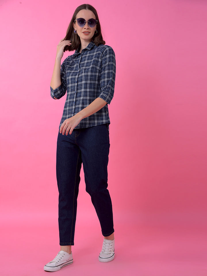 Premium Navy Blue Relaxed Mom Fit Cotton Jeans-Women Jeans-Crimsoune Club