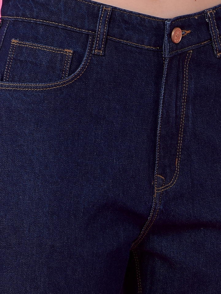 Premium Navy Blue Relaxed Mom Fit Cotton Jeans-Women Jeans-Crimsoune Club