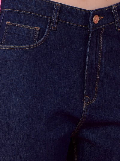 Premium Navy Blue Relaxed Mom Fit Cotton Jeans-Women Jeans-Crimsoune Club