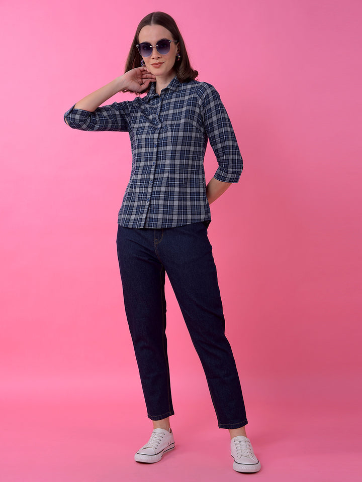 Premium Navy Blue Relaxed Mom Fit Cotton Jeans-Women Jeans-Crimsoune Club