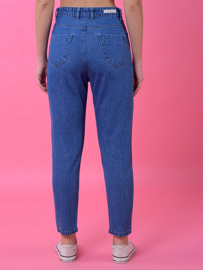 Blue Relaxed Mom Fit Denim Jeans-Women Jeans-Crimsoune Club