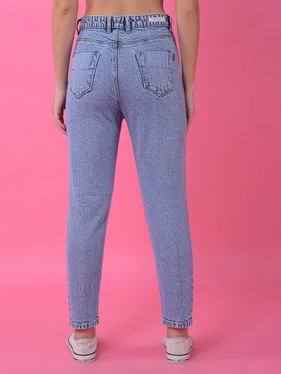 Blue Relaxed Mom Fit Denim Jeans-Women Jeans-Crimsoune Club