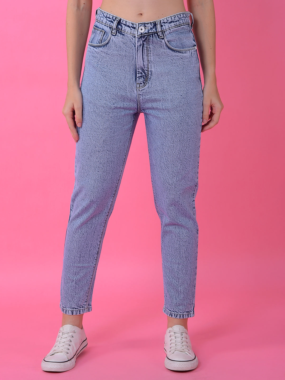 Blue Relaxed Mom Fit Denim Jeans-Women Jeans-Crimsoune Club