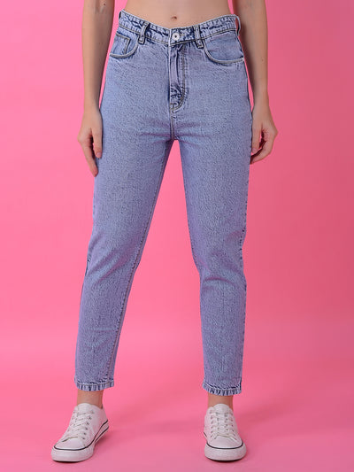 Blue Relaxed Mom Fit Denim Jeans-Women Jeans-Crimsoune Club