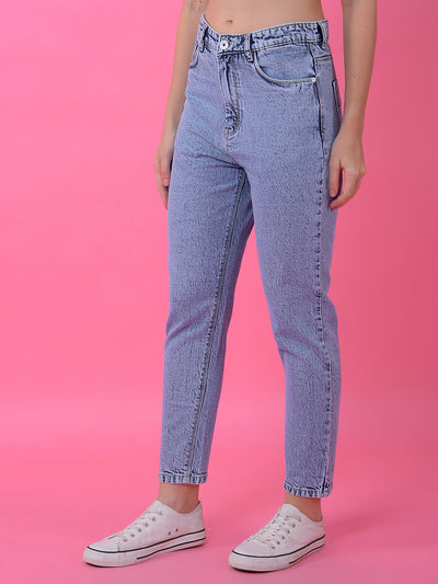 Blue Relaxed Mom Fit Denim Jeans-Women Jeans-Crimsoune Club