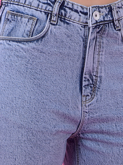 Blue Relaxed Mom Fit Denim Jeans-Women Jeans-Crimsoune Club
