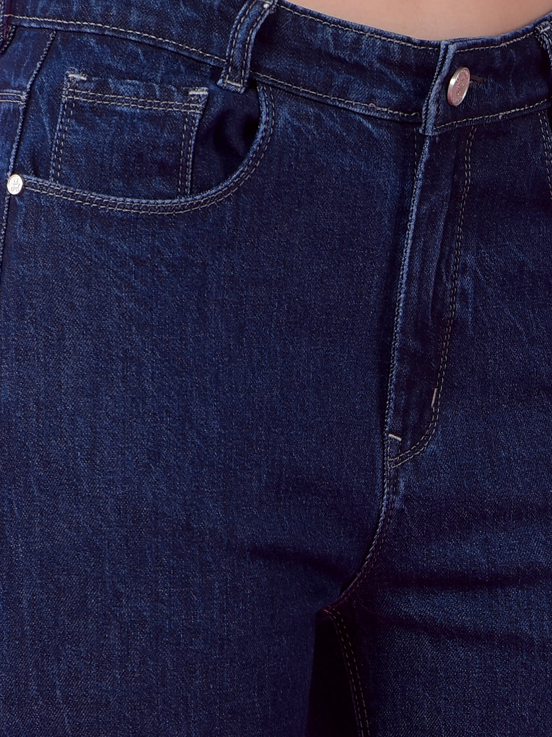 Navy Blue Premium Straight Leg Cotton Jeans-Women Jeans-Crimsoune Club