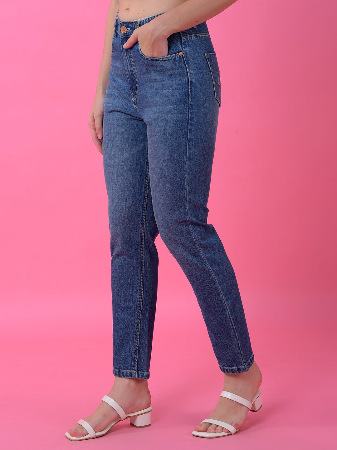 Blue Straight Leg Denim Jeans-Women Jeans-Crimsoune Club