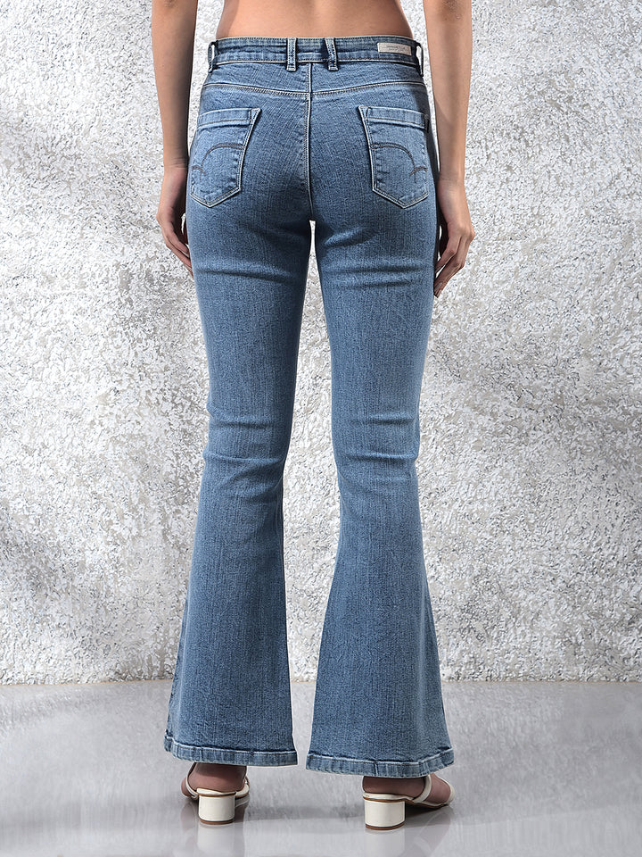 Retro Blue Bootcut Jeans-Women Jeans-Crimsoune Club