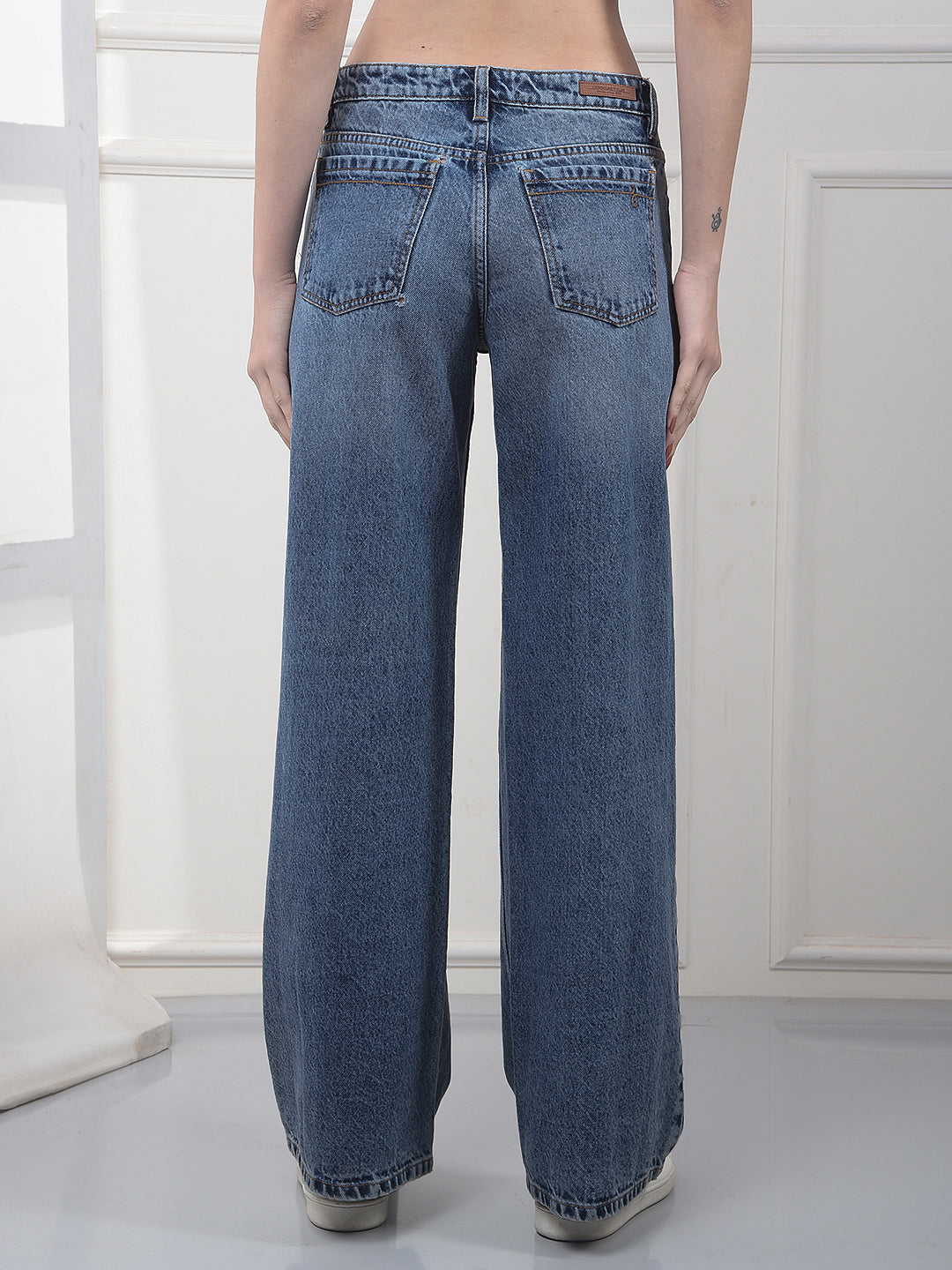 Effortless Blue Wide-Leg Jeans-Women Jeans-Crimsoune Club