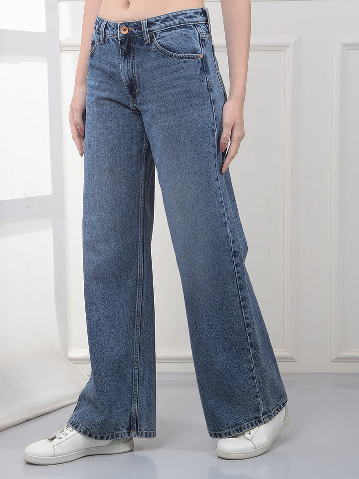 Effortless Blue Wide-Leg Jeans-Women Jeans-Crimsoune Club