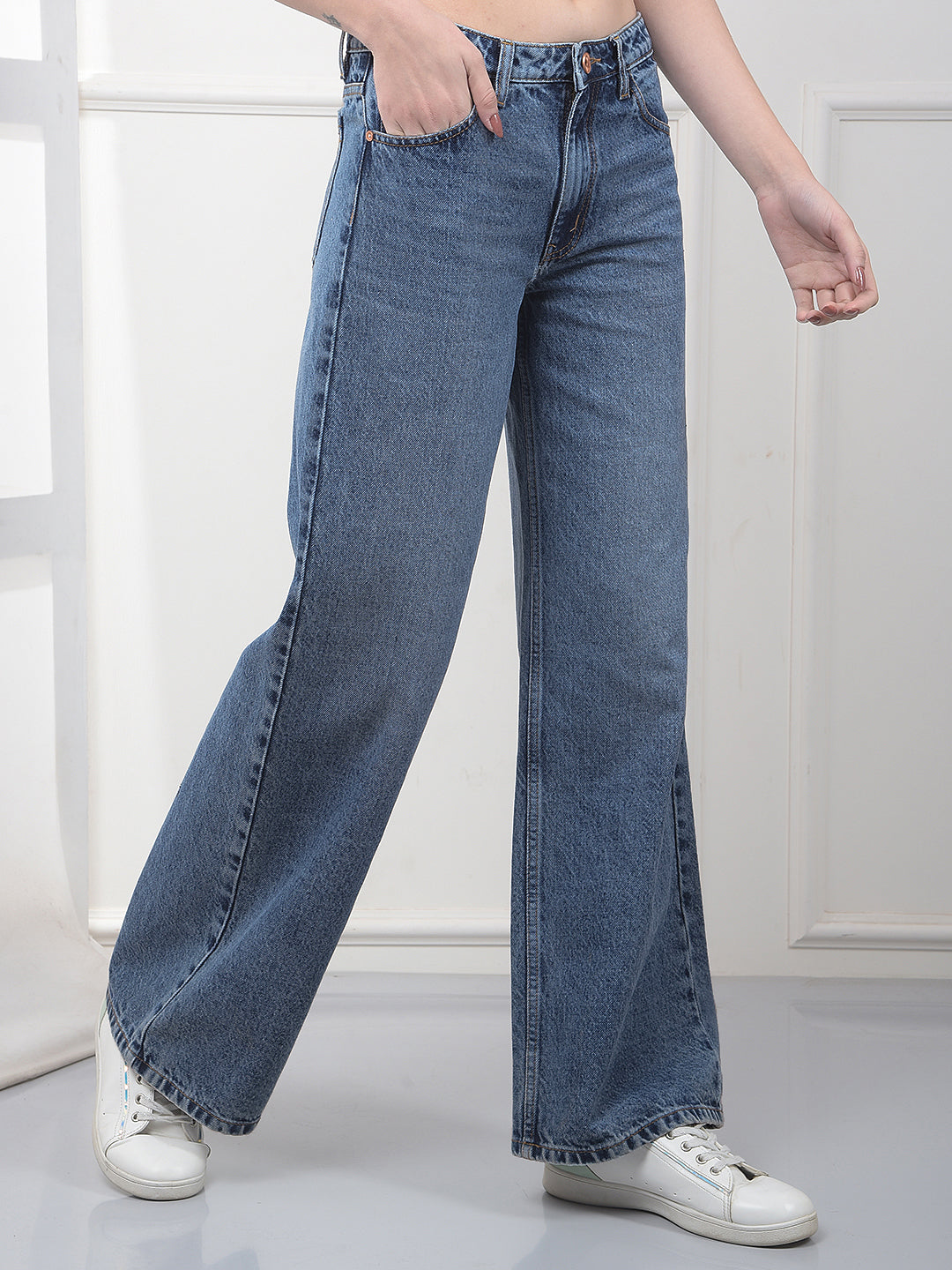Effortless Blue Wide-Leg Jeans-Women Jeans-Crimsoune Club