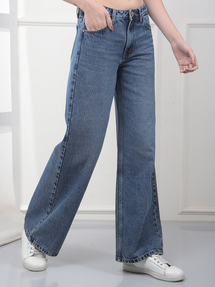 Effortless Blue Wide-Leg Jeans-Women Jeans-Crimsoune Club