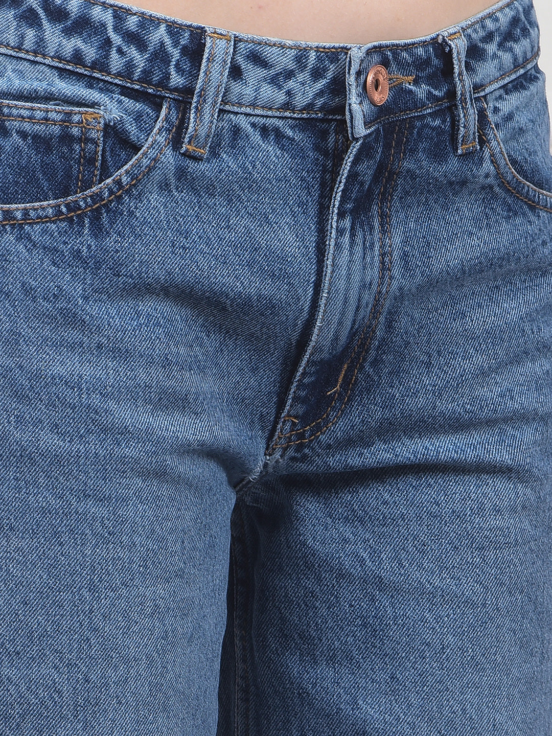 Effortless Blue Wide-Leg Jeans-Women Jeans-Crimsoune Club
