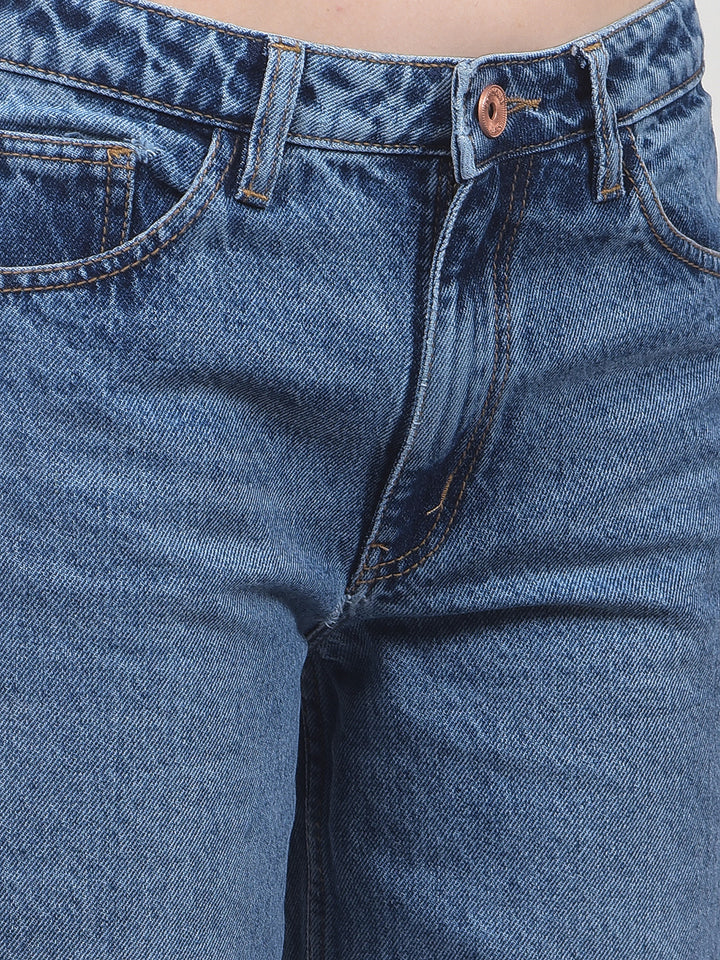 Effortless Blue Wide-Leg Jeans-Women Jeans-Crimsoune Club
