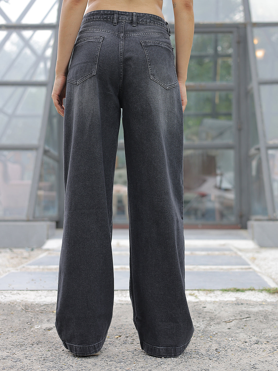 Grey Linen Wide-Leg Jeans-Women Jeans-Crimsoune Club
