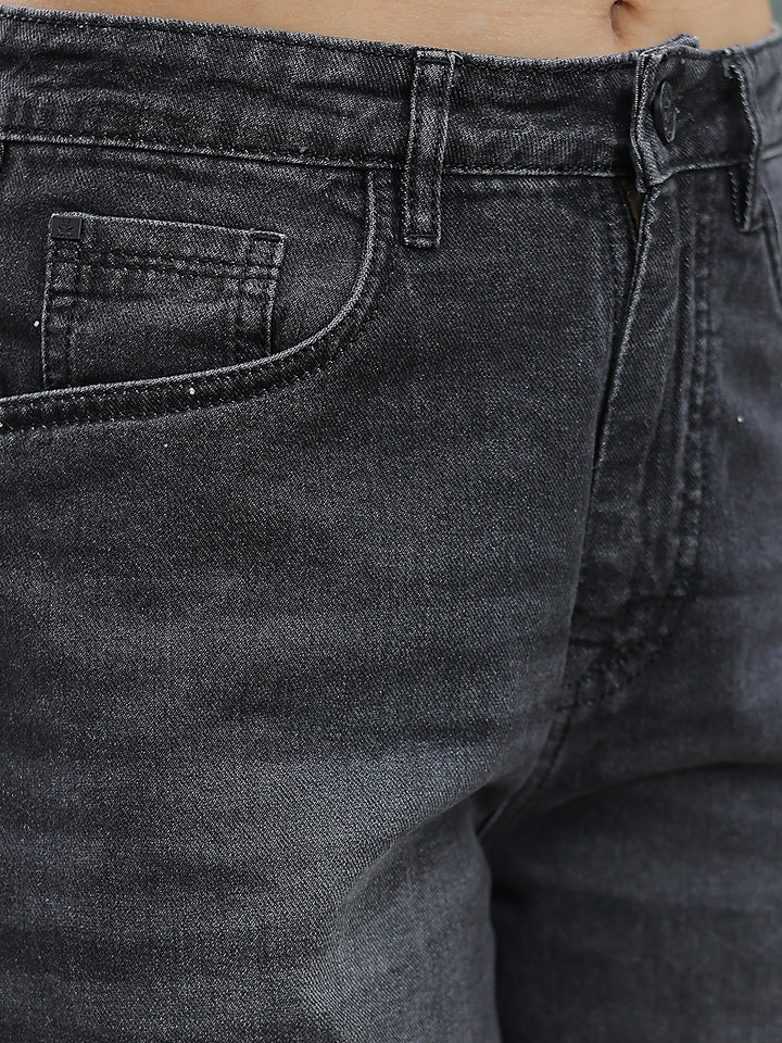 Grey Linen Wide-Leg Jeans-Women Jeans-Crimsoune Club