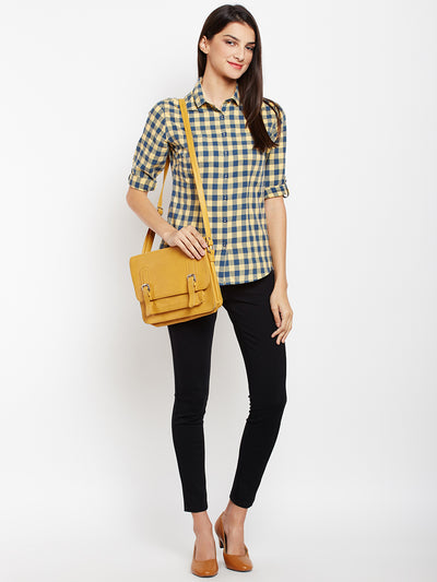 Yellow Gingham Checked Shirt-Women Shirts-Crimsoune Club