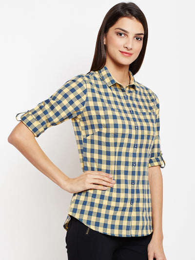 Yellow Gingham Checked Shirt-Women Shirts-Crimsoune Club