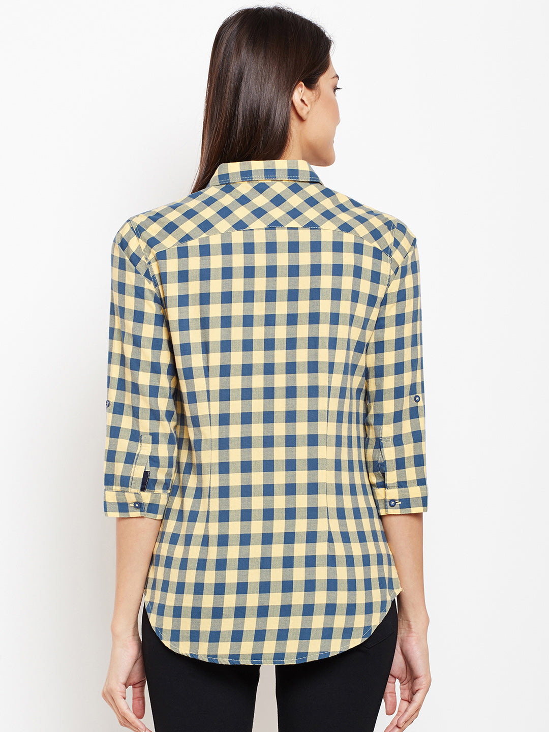 Yellow Gingham Checked Shirt-Women Shirts-Crimsoune Club