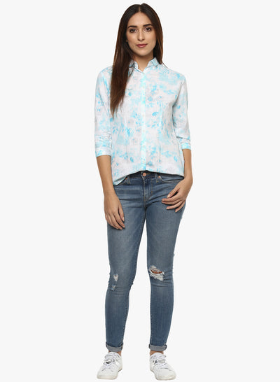 White Printed Shirt-Women Shirts-Crimsoune Club