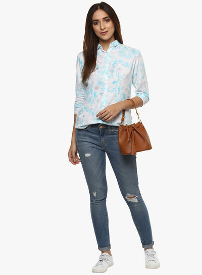 White Printed Shirt-Women Shirts-Crimsoune Club