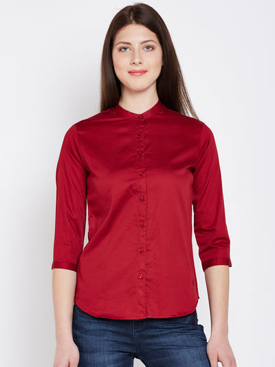 Maroon Printed Shirt-Women Shirts-Crimsoune Club