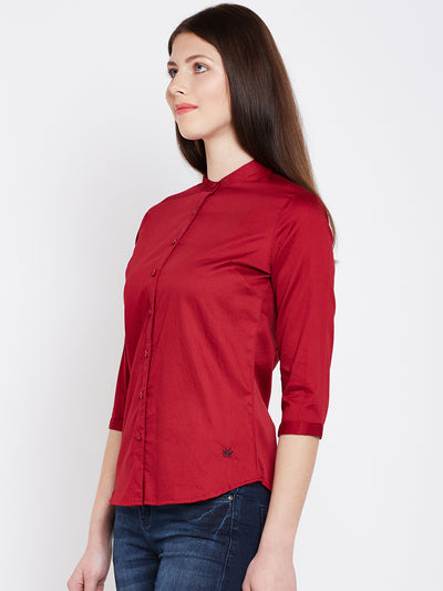 Maroon Printed Shirt-Women Shirts-Crimsoune Club