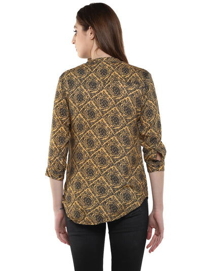 Mustard Floral Printed Shirt-Women Shirts-Crimsoune Club