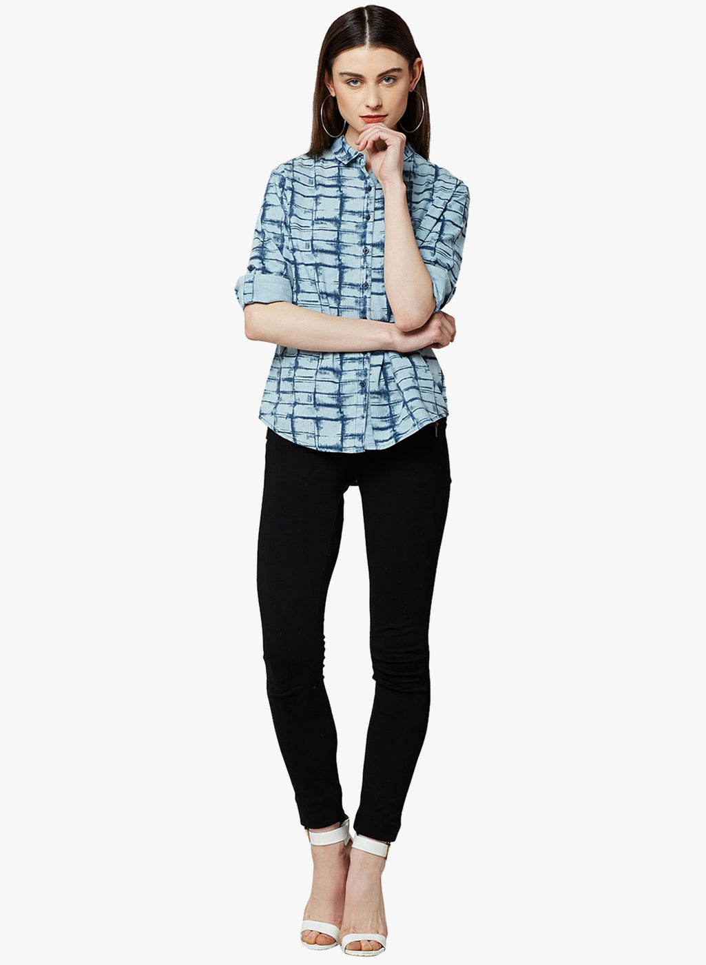 Blue Printed Shirt-Women Shirts-Crimsoune Club