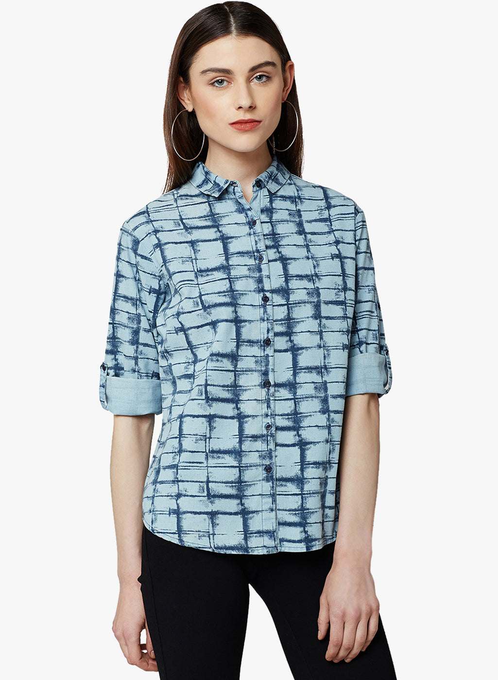 Blue Printed Shirt-Women Shirts-Crimsoune Club