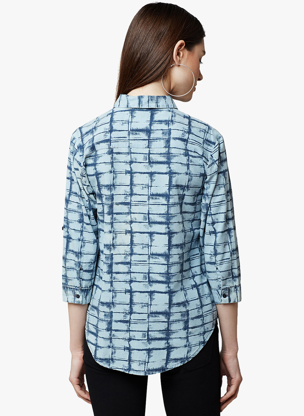 Blue Printed Shirt-Women Shirts-Crimsoune Club