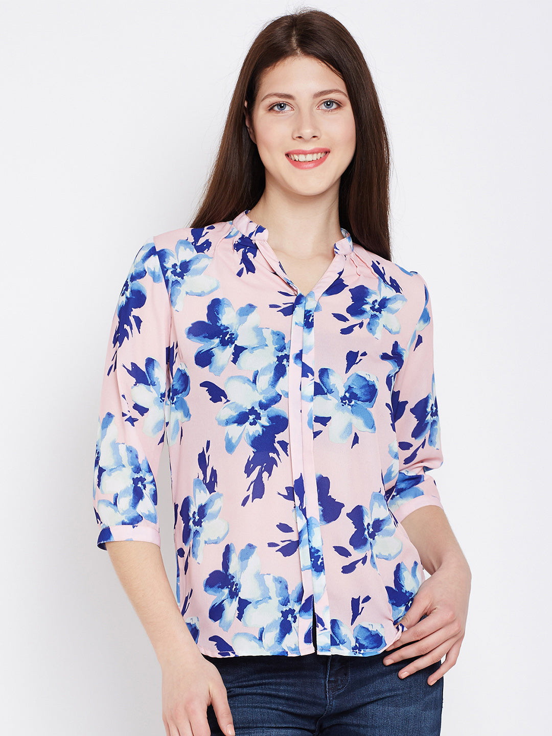 Pink Floral Printed Tops-Women Tops-Crimsoune Club