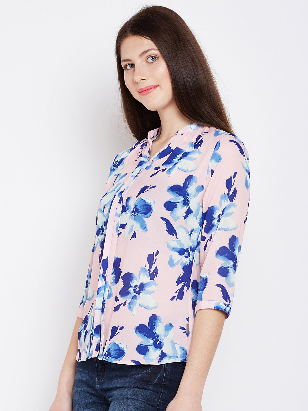 Pink Floral Printed Tops-Women Tops-Crimsoune Club