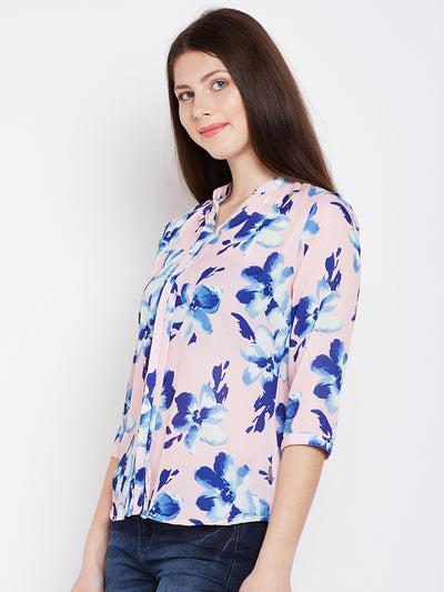 Pink Floral Printed Tops-Women Tops-Crimsoune Club