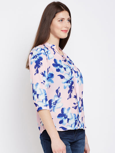 Pink Floral Printed Tops-Women Tops-Crimsoune Club