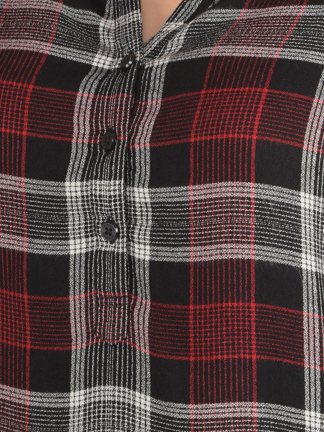 Black V-Neck Checked Top-Women Tops-Crimsoune Club