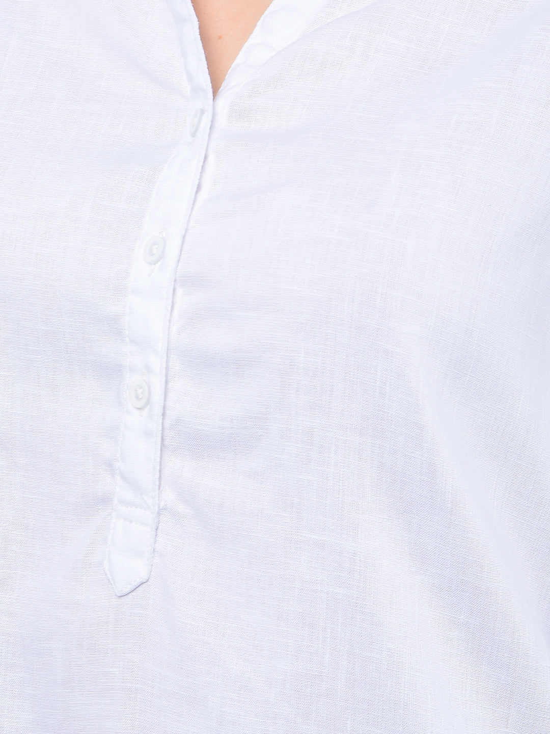 White V-Neck Linen Top-Women Tops-Crimsoune Club