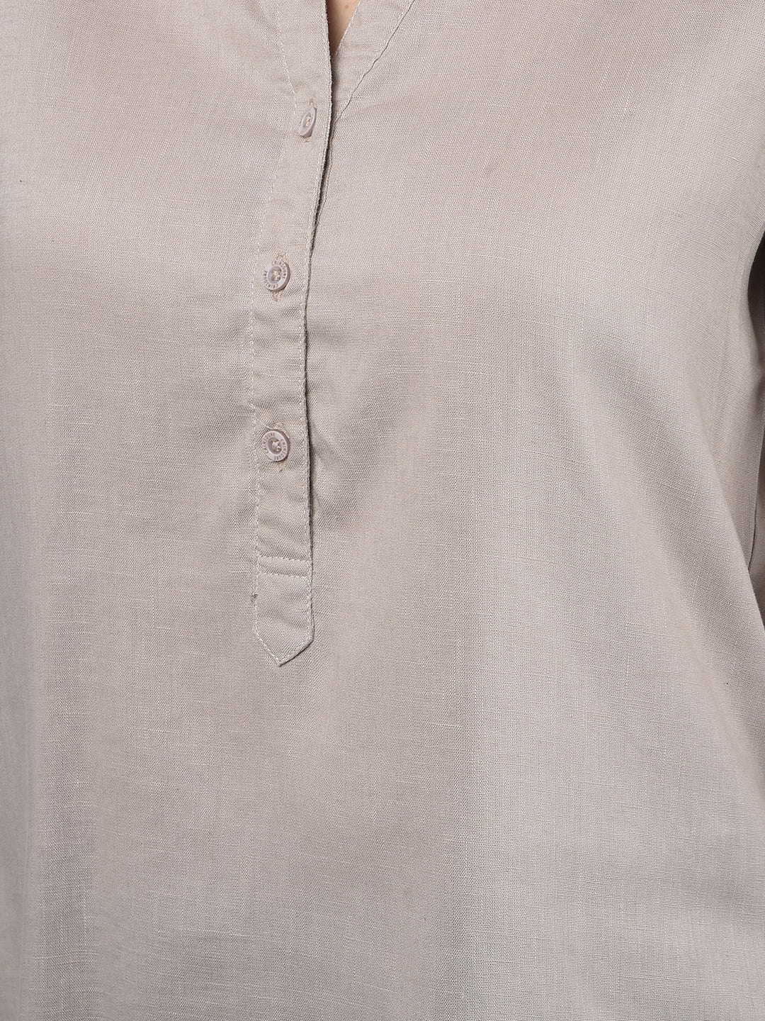 Beige V-Neck Linen Top-Women Tops-Crimsoune Club
