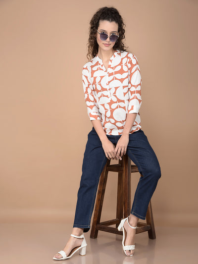Orange Printed Top-Women Tops-Crimsoune Club