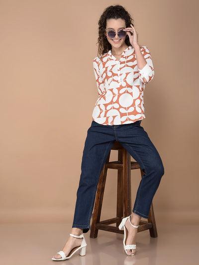 Orange Printed Top-Women Tops-Crimsoune Club